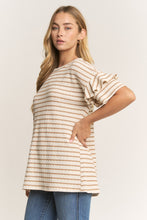 Load image into Gallery viewer, Heimish Textured Knit Striped Top in Cream/Mocha