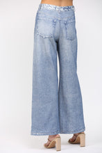 Load image into Gallery viewer, FATE Faux Washed Denim Print Wide Leg French Terry Pants in Denim Blue