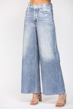 Load image into Gallery viewer, FATE Faux Washed Denim Print Wide Leg French Terry Pants in Denim Blue