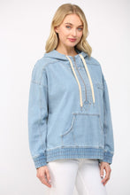 Load image into Gallery viewer, FATE Hooded Denim Pullover Top in Light Denim