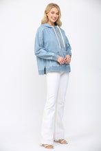 Load image into Gallery viewer, FATE Hooded Denim Pullover Top in Light Denim