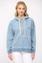 Load image into Gallery viewer, FATE Hooded Denim Pullover Top in Light Denim