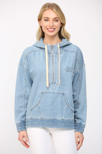Load image into Gallery viewer, FATE Hooded Denim Pullover Top in Light Denim