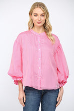 Load image into Gallery viewer, FATE Pinstripe Voluminous Bubble Sleeve Top in Pink
