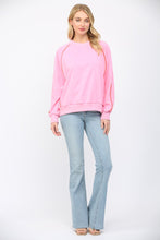 Load image into Gallery viewer, FATE Solid Color Sweatshirt with Contrasting Color Piping Detail in Bubblegum Pink