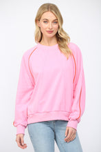 Load image into Gallery viewer, FATE Solid Color Sweatshirt with Contrasting Color Piping Detail in Bubblegum Pink