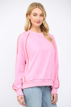 Load image into Gallery viewer, FATE Solid Color Sweatshirt with Contrasting Color Piping Detail in Bubblegum Pink