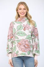 Load image into Gallery viewer, FATE Pastel Floral Print Knit Mock Neck Sweater in Soft Pink Multi