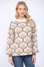 Load image into Gallery viewer, FATE Geometric Floral Motif Mock Neck Sweater in Cream Multi