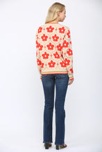 Load image into Gallery viewer, FATE Floral Pattern Jacquard Knit Crew Neck Sweater in Beige Multi