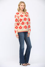 Load image into Gallery viewer, FATE Floral Pattern Jacquard Knit Crew Neck Sweater in Beige Multi