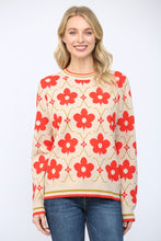 Load image into Gallery viewer, FATE Floral Pattern Jacquard Knit Crew Neck Sweater in Beige Multi