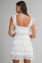 Load image into Gallery viewer, MABLE Square Neck Ruffle Tiered Knit Mini Dress in Off White