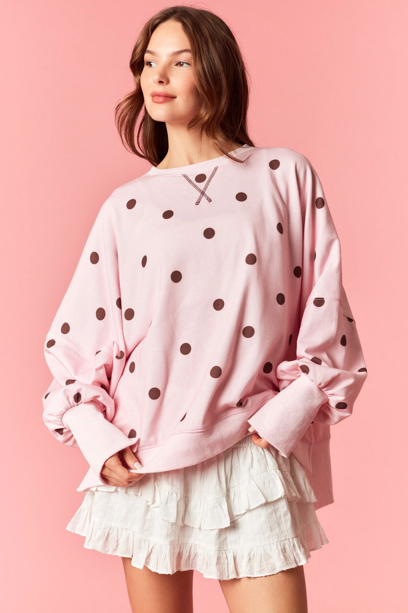 Peach Love OVERSIZD Polka Dot Printed French Terry Sweatshirt in