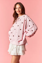 Load image into Gallery viewer, Peach Love OVERSIZD Polka Dot Printed French Terry Sweatshirt in Light Pink/ Burgundy
