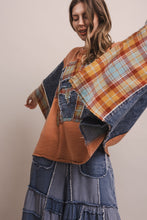 Load image into Gallery viewer, BlueVelvet Love Patchwork Poncho Sleeve Top in Coral Denim