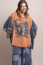 Load image into Gallery viewer, BlueVelvet Love Patchwork Poncho Sleeve Top in Coral Denim