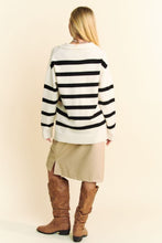 Load image into Gallery viewer, Davi & Dani Striped Loose Fit Collared Sweater in White