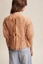 Load image into Gallery viewer, Listicle Floral Embroidered Sheer Peplum Top in Ginger