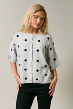 Load image into Gallery viewer, Le Lis Polka Dot Lightweight Sweater Cardigan in Heather Grey-Black Dot