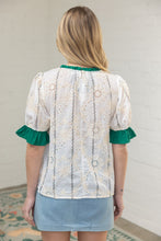 Load image into Gallery viewer, VOY Ruffled Detail Floral Eyelet Embroidered Top in Ivory