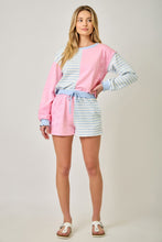 Load image into Gallery viewer, Mystree French Terry Color Block Shorts in Sky/Pink (SHORTS ONLY)