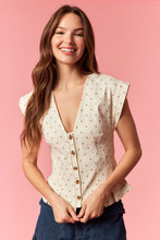 Load image into Gallery viewer, Peach Love Polka Dot Twill Denim Button Up Pleated Vest in Cream/Taupe