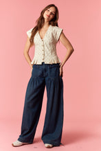 Load image into Gallery viewer, Peach Love Polka Dot Twill Denim Button Up Pleated Vest in Cream/Taupe