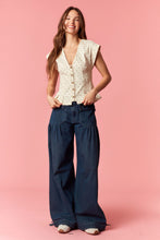 Load image into Gallery viewer, Peach Love Polka Dot Twill Denim Button Up Pleated Vest in Cream/Taupe