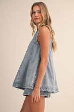 Load image into Gallery viewer, Klesis Denim Longline Sleeveless Top And Shorts Set in Light Denim