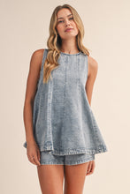 Load image into Gallery viewer, Klesis Denim Longline Sleeveless Top And Shorts Set in Light Denim