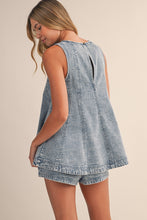 Load image into Gallery viewer, Klesis Denim Longline Sleeveless Top And Shorts Set in Light Denim