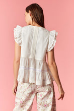 Load image into Gallery viewer, Peach Love will Denim Pintuck Pleated Detailed Eyelet Embroidery Fabric Top in Off White