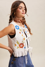 Load image into Gallery viewer, Listicle Embroidered Tie-front Quilted Vest in Ivory