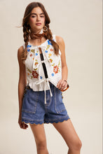 Load image into Gallery viewer, Listicle Embroidered Tie-front Quilted Vest in Ivory
