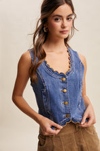 Load image into Gallery viewer, Listicle Scallop Trim Stretch Denim Vest in Drift Blue