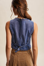 Load image into Gallery viewer, Listicle Scallop Trim Stretch Denim Vest in Drift Blue