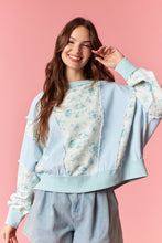 Load image into Gallery viewer, Peach Love Floral and Stripe OVERSIZED Terry Knit Top in Light Aqua
