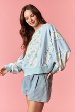 Load image into Gallery viewer, Peach Love Floral and Stripe OVERSIZED Terry Knit Top in Light Aqua