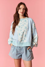 Load image into Gallery viewer, Peach Love Floral and Stripe OVERSIZED Terry Knit Top in Light Aqua