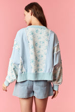 Load image into Gallery viewer, Peach Love Floral and Stripe OVERSIZED Terry Knit Top in Light Aqua