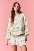 Load image into Gallery viewer, Peach Love Floral Printed Sweatshirt with Grosgrain Lace in Cream/Sage