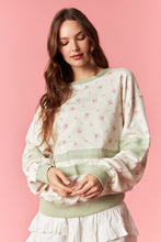 Load image into Gallery viewer, Peach Love Floral Printed Sweatshirt with Grosgrain Lace in Cream/Sage