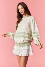 Load image into Gallery viewer, Peach Love Floral Printed Sweatshirt with Grosgrain Lace in Cream/Sage