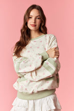 Load image into Gallery viewer, Peach Love Floral Printed Sweatshirt with Grosgrain Lace in Cream/Sage