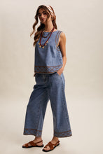 Load image into Gallery viewer, Listicle Embroidered Denim Tank and Wide-leg Pants Set in Drift Blue