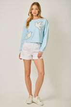 Load image into Gallery viewer, Mystree French Terry Tweed Bird Applique Pullover in Blue
