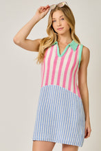 Load image into Gallery viewer, Mystree Mixed Stripe Color Block Dress in Pink/Blue