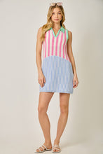 Load image into Gallery viewer, Mystree Mixed Stripe Color Block Dress in Pink/Blue