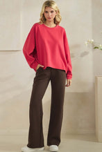 Load image into Gallery viewer, Yelete Cotton Modal Loose Fit Pullover Crewneck Top in Winter Berry